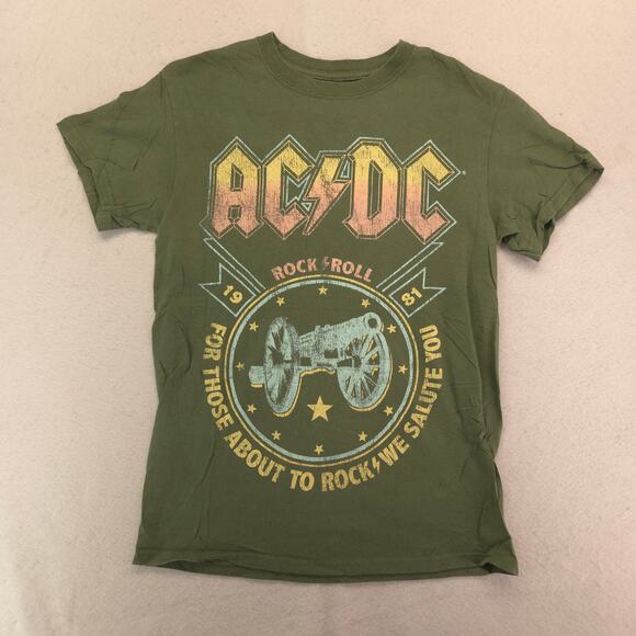 ACDC Band Crew Neck Short Sleeve Graphic T Shirt Mens Size Small S Green - Picture 2 of 9